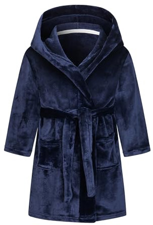 NautySaurs Girls Dressing Gown Kids Solid Color Bathrobes Children's Hooded Flannel Fleece Robe for Boys