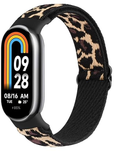 Oumida Armband für Xiaomi Mi Smart Band 8 / Xiaomi Smart Band 9 Uhrenarmband, Elastische Nylon Armbänder, Verstellbare Sport Ersatzarmband Herren Damen für Xiaomi Mi Band 9/ Mi Band 8, Leopard