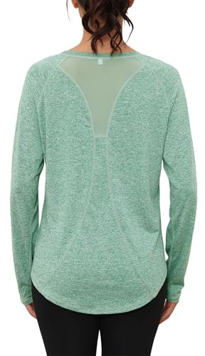 Gyabnw Long Sleeve Workout Tops for Women UK Gym Clothes Yoga Tshirt Running Wear Activewear Green