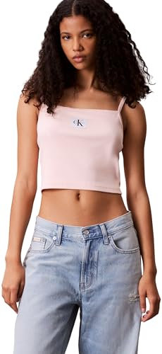 Calvin Klein Donna Canotta Woven Label Cami a Costine, Rosa (Cloud Pink), L