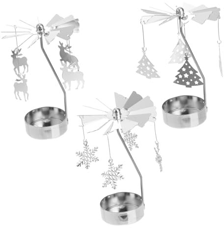 CONGARTENO 3st Hot Swivel Kerzenhalter Goldene Kerzenhalter Geführte Spitzkerze Dekoration Kerzenhalter Vintage Weihnachten Dekorativ Kerzenwärmerlampe Kerzenkarussell Lichter Silver Metall