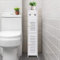 powerking Supporto di carta igienica, sopra l'armadio di stoccaggio WC per il bagno, Mensola angolare sottile per piccolo spazio di stoccaggio, piccolo armadio di stoccaggio bagno con porte - bianco