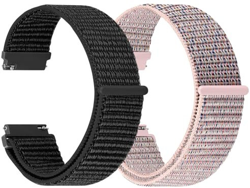TumCez 18 mm 19 mm 20 mm 22 mm 24 mm Bracelet pour homme femme, réglable en nylon pour Samsung/Garmin/Fossil/Amazfit/Huawei/Xiaomi/Ticwatch/Suunto Montre, Noir + sable rose, 20mm, bracelet