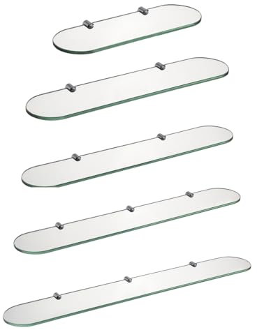 HomeHeng Glasregal Glasablage Wandregal Glas 8mm Hartglas,Klarglas + Chrom Glasklemme,Glas Regal für Badezimmer 50 x 12 cm,E3308-50HC