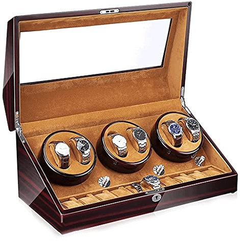 JQQJZLC Uhrenbeweger, 6 + 10 Fächer, hochwertiger Motor-Uhrenschüttler, luxuriöses Klavierlack-Display, Holz-Uhrenbeweger-Box
