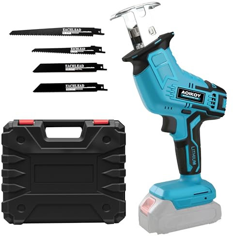Aoikoy Sega a Gattuccio Compatibile con Makita 18V, Seghetto Elettrico Senza Filo con 4 Lame, Velocità Regolabile 0-2500 RPM per Taglio di Legno/Metallo/PVC (Senza Batteria)