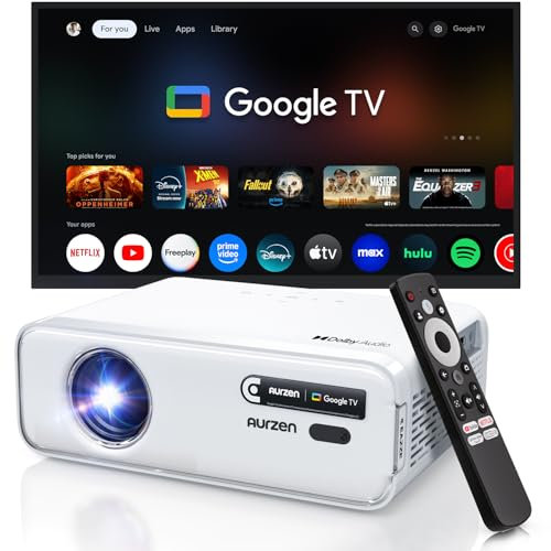Aurzen EAZZE D1G Official Google TV 4K Supported Smart Projector with WiFi & Bluetooth, Auto Focus & Keystone, Dolby Audio, Zoom, Native 1080P Portable Mini Movie Projector for Home & Outdoor