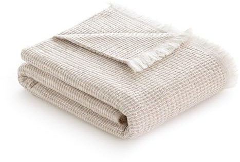 Todocama - Extra weiche Baumwolldecke mit GOFRE-Design, Mehrzweck-Tagesdecke für Sofa, Bett, dekorativer Bezug und Halstuch (Sandbeige, 120 x 180 cm), Beige Sand