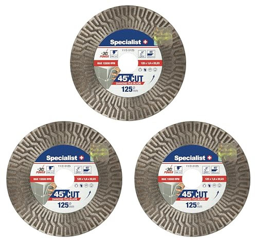 Specialist+ Lot de 3 disques de coupe et de meulage diamantés – Kit de découpe de carreaux, porcelaine et pierre (125 mm) | Compatible avec coupe-carreaux et support pour meuleuse d'angle