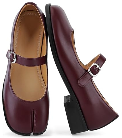 VOZTOLLS Tabi Mary Jane Damen Stiefel Schlitz Schnalle Gürtel Damen Flach Bequem Casual Chic Party Schule Arbeitskleid Pumps Schuhe