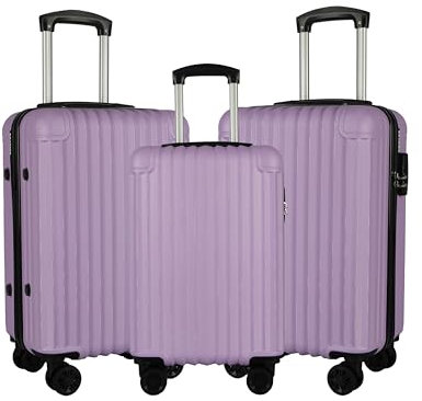 ABISTAB Reisekoffer Set 3-teilig, Hartschalen Koffer & Trolleys mit 4 Rollen, Zahlenschloss, Handgepäck & große Koffer, Helllila