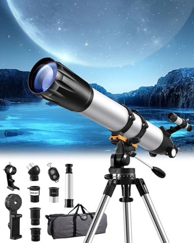 Bellanny Telescopio Astronómicos para Adultos, Telescopios Refractores con Trípode, Telescopios Refracción 90mm Apertura 900mm para Niños Principiantes, Telescope portátil con Barlow, Teléfono Soporte