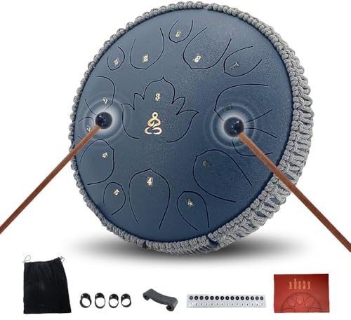 YoungMonic Steel Tongue Drum 12 Zoll 15 Noten C-Dur Stahltrommeln Regenglocke für Außen Percussion Instrument mit Schlagzeug Schlägel und Tragetasche (Marineblau, 13 Zoll 15 Noten C-Dur)