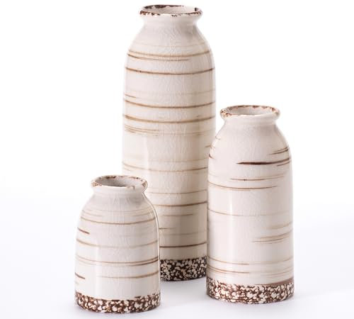 VASETOPIA Keramik Vasen 3 Stück, Moderne Minimalistisch Home Decor Blumenvasen für Pampas Grass, Wohnzimmer Beige