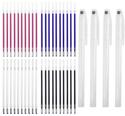 Bloomique 4 PCS Heat Erasable Pens, Fabric Markers Sewing Erasable with 40 Refills Quilting Pen with Clear Shell for Clothes T Shirts Dressmaking Embroidery (White Red Blue Black)