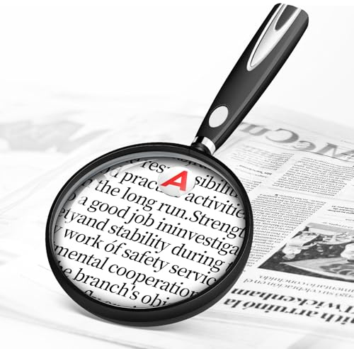 10X 30X Magnifying Glass for Reading, Handheld Magnifier for Reading, 90mm Magnifying Glass Scratch Resistant Lens, Soft Handle for Close Work Book Newspaper Nature Exploration (Black)