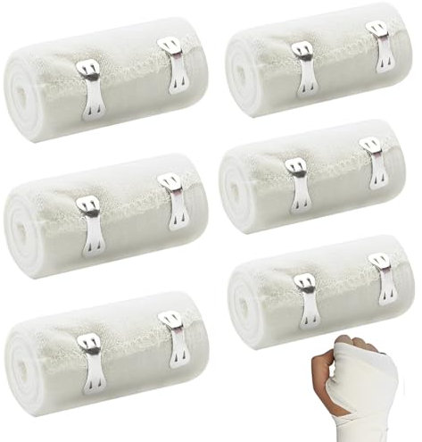 JUGUTA 6 Pezzi Bende Elastiche Per Bendaggi,Estensibile Con Clip In Metallo Benda Elastica Per Fasciatura,Lavabile E Riutilizzabile,Adatto Per Caviglie,Polsi,Gomiti,Spalle E Ginocchia