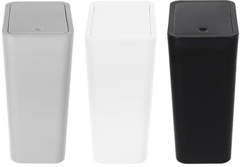 Mülleimer 9l mit Deckel, Kunststoff (PP), Mülltrennsystem Papierkorb, 3er Set Press-Top Abfalleimer für Küchen, Badezimmer, Wohnzimmer, Büros, Toiletten (Schwarz, Weiß, Grau)