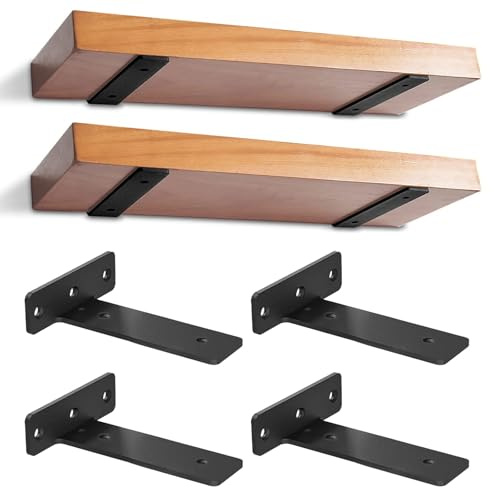 4 Stücke Regalhalterung Regalträger, Schwerlast Schwimmende Regalhalterungen, Versteckte Wandregal Halterungen mit und Ankern Schrauben für Wohnzimmer | Büro| Küchen (20 cm, Schwarz)