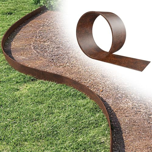 UISEBRT 5M Rasenkanten Metall verzinkt, 15cm hoch – Flexible Beeteinfassung, Mähkante oder Baumring, mit Zahnung & Falz, Ideal für Gartenbegrenzungen, Langlebig und Einfach zu Montieren,Corten