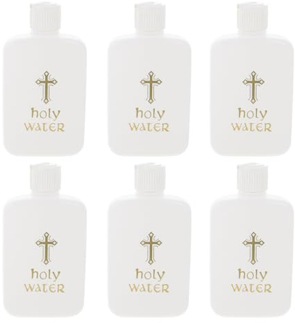 FRCOLOR Botellas de Agua Vacías para Exorcismo 100 Ml, Paquete de 6 Botellas de Plástico Cruz para Decoración Religiosa, Uso en Bautismos, Fiestas y Rituales Católicos