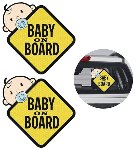 JOVYTH 2 Pezzi Adesivi Baby on Board Riflettenti ad Alta visibilità, Segnale di Sicurezza Bimbo a Bordo Impermeabile per Auto e Moto, Decalcomania in Vinile 14 cm