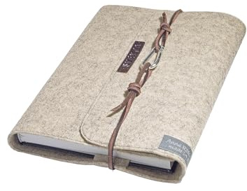 Kalender Einband Notizbuch, Buchhülle A5 Name Kalenderhülle Filz Muschel-beige Leder