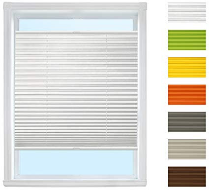 Plissee Rollo zum Anschrauben (Weiß, B100cm x H80cm) Rollo Jalousie, Halterungen zum Schrauben/Faltrollo Sichtschutz und Sonnenschutz für Fenster/Farbe & Größe wählbar
