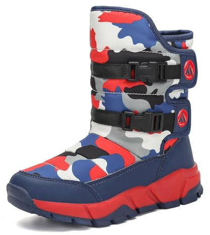 Mishansha Stivali Neve Bambini Stivaletti Ragazze Doposci Scarponcini Imbottiti di Pelo Scarpe Invernali Comodi Caldi e Antiscivolo Outdoor, Blu Rosso, 38 EU