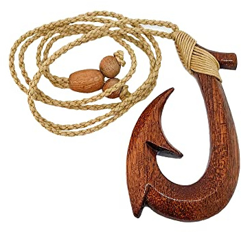 Zero Gravity Hawaii Hawaiian Jewelry Large Koa Wood Fish Hook Necklace