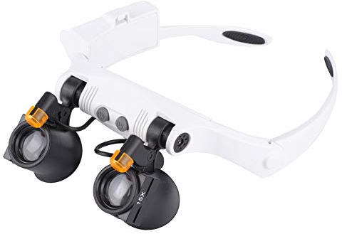 Kopflupe mit LED Beleuchtung, 3X 4X 5X 6X 7X 10X LED Lupenbrille mit Licht, Hände Frei Standlupe, Stirnband Lupe für Ablesen Elektronischen von Juwelieruhren Reparatur Kopflupe mit Licht