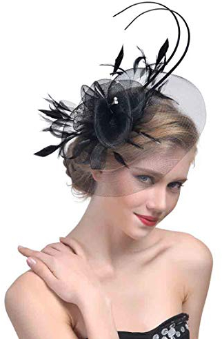 LONTG Fascinator Hut Damen Mädchen Mesh Blumen Stirnband Feder Haarspange Tea Party Kirche Cocktail Haar Clip Hut Hochzeit Braut Haarreif Vintage Haarschmuck Kopfschmuck Headwear Kostüm Zubehör