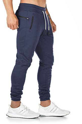 Yageshark - Pantaloni da jogging da uomo, in cotone, per fitness, slim fit, per il tempo libero, Blu marino, L/sottile