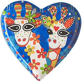 Maxwell & Williams Love Hearts Plato con Forma de Corazón “Mr.Gee Family” con Diseño de Jirafas de Porcelana, 15,5 cm – Azul