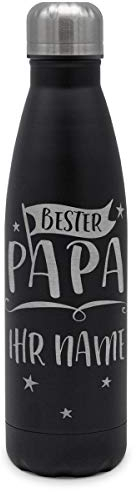 printplanet - Isolierte Trinkflasche mit Text oder Namen graviert - Edelstahl Thermo-Flasche mit Gravur, 500ml - Schwarz - Motiv: Bester Papa