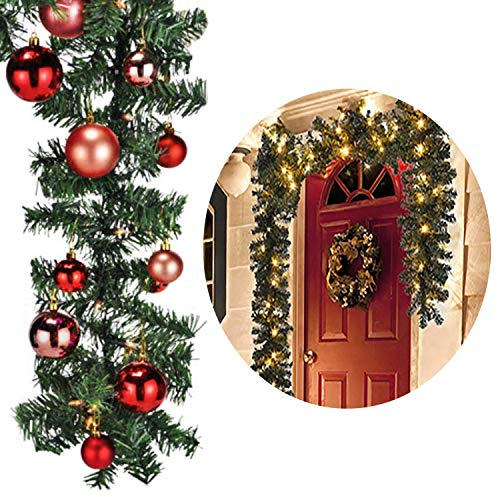 XXL Weihnachtsbeleuchtung Girlande beleuchtet Tannengirlande 100 LED Lichterkette 810 cm innen und außen inkl. 60 Christbaumkugeln Rot