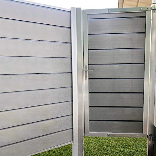 HORI® Design WPC Sichtschutz Tor | Gartentor | Stecksystem | Zaun | Garten | Gartenzaun | Lamellenzaun | Windschutz | Zaunelemente | zum Einbetonieren Grau