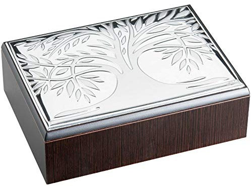 Cofanetto in legno e argento laminato albero della vita. cofanetti cm 19x14 - legno marrone