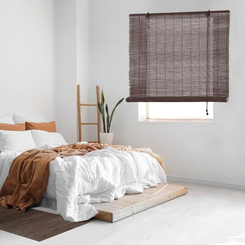 STORESDECO - Bambusrollo, Natürliches Bambusrollo, Bambusrollo Für Den Innenbereich | Dunkelbraun, 60 cm x 175 cm