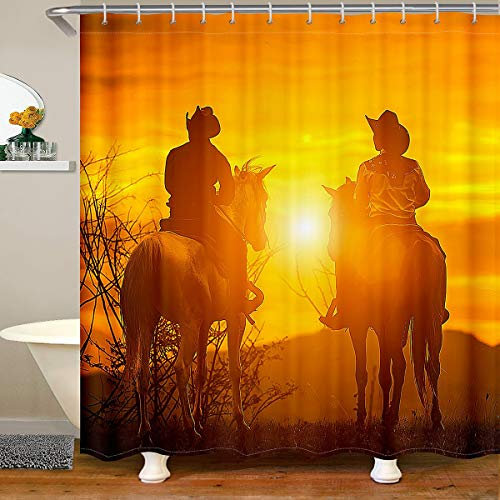 Loussiesd Western Cowboy Duschvorhang Textil Jugendliche Wilder Westen Themed Cowboy Dusche Vorhang Retro Cowboy Stil Dekor Badezimmer Duschvorhang 180x200cm Braun Wasserdichtes