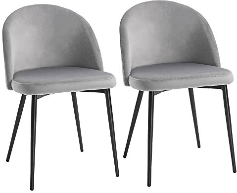 HOMCOM 2er-Set Esszimmerstühle Küchenstühle Polsterstuhl Design Stuhl mit Rückenlehne Polstersessel Sessel Samt Metallbeine Grau 49x50x77cm