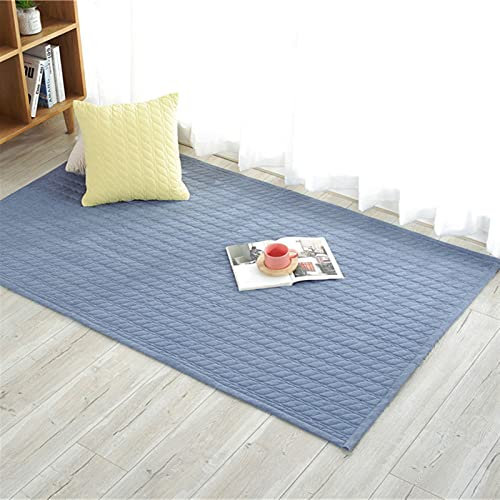 LIVEINU Baumwolle Tatami Teppich mit Anti-Rutsch Unterstützung Faltbarer Abwaschbarer Kinderteppich Spielteppich Babyteppich Fußboden Krabbeldecke 110x110cm Blau