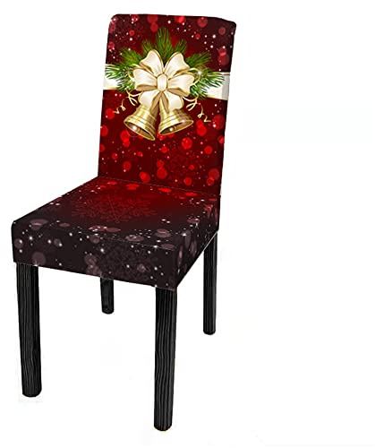 Highdi Stretch Stuhlhussen Weihnachten Rentier Schneeflocke Bedruckter Weihnachten Stuhlbezug, Universal Moderne Waschbar Elastisch Stuhlüberzug für Esszimmer Hotel Deko (Kleine Glocke,4er Set)