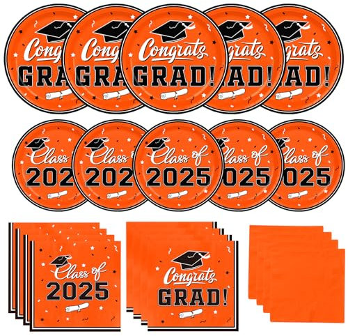 Graduation Party Plates and Napkins Gatherfun Graduation decorations 2026 Orange Disposable Paper Plates Luncheon Napkins Cocktail Napkins for Congrats Grad Party Decorations, Serve 50