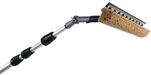 Teleskopstange 8 Meter mit Fensterwischer brauner Schwamm Aluminiumstange ausziehbar zum Reinigen von Fenster Dachfenster Wintergarten Wohnmobil mit Winkel und Adapter
