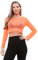 WearAll Womens Sheer Mesh Crop Top Ladies Long Sleeve Crew Neck Plain Stretch New - Neon Orange - 12-14
