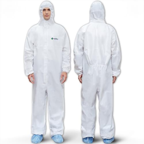 Medtecs Hazmat Suits - 6 Sizes Options (1 PC) - Fabric Passed AAMI Level 4 Disposable Coverall PPE Suit - CoverU Full Body Protective Clothing with Hood | S