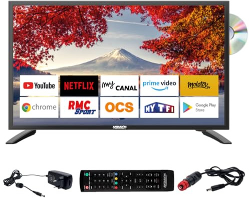 Antarion TV LED 18.5 47cm Smart Connect Android 11.0 DVD Intégré Camping-Car