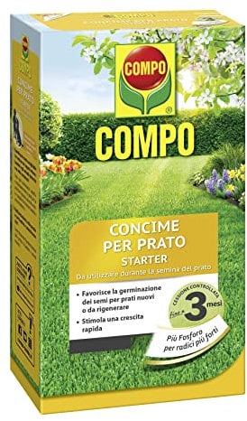 COMPO Concime per Prato STARTER, Concime a Lenta Cessione, Per la Semina e la Rigenerazione di Tappeti Erbosi, Cartone 2,5 kg