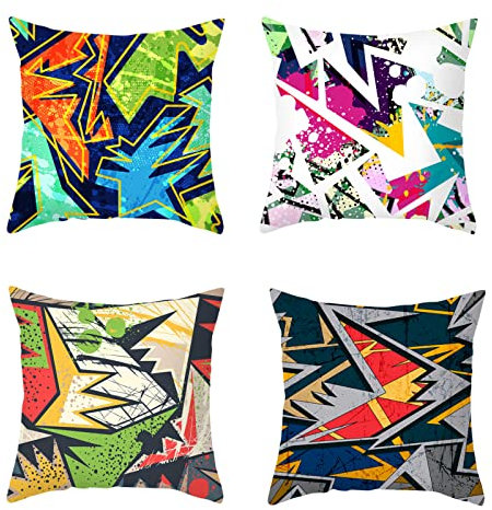 HIUOUIH Kissenbezug 45x45 4er Set Abstrakt Kunst Kissenhüllen Weiche Dekokissen Sofakissen Zierkissenbezug für Wohnzimmer Sofa Schlafzimmer